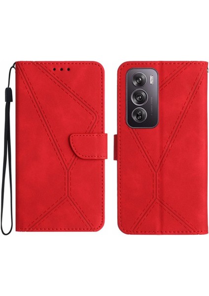 Oppo RENO12 5g Yumuşak Pu Deri Dikiş Kabartmalı Deri Cüzdan (Yurt Dışından)