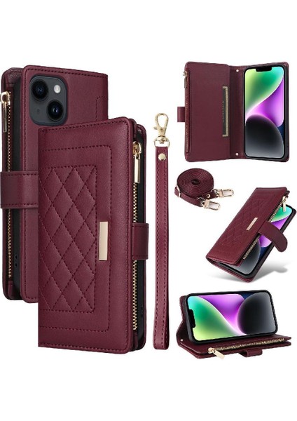IPhone 13 Kart Yuvaları Kayış Darbeye Dayanıklı Cüzdan Için Flip Case (Yurt Dışından)