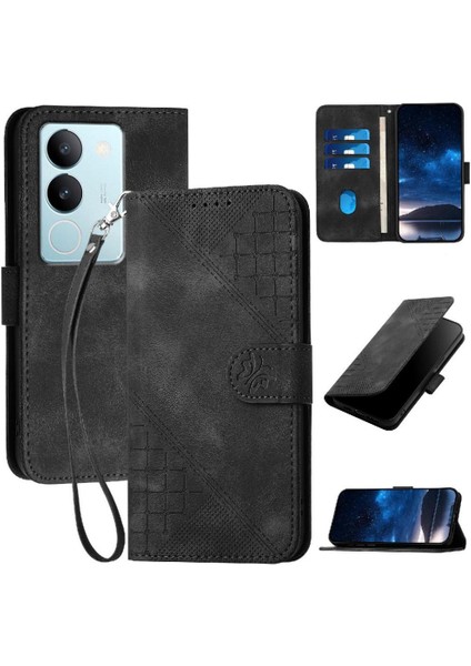 Vıvo V29 5g Için Ayrılabilir El Kayışı Kabartmalı Kelebek ile Flip Case (Yurt Dışından)