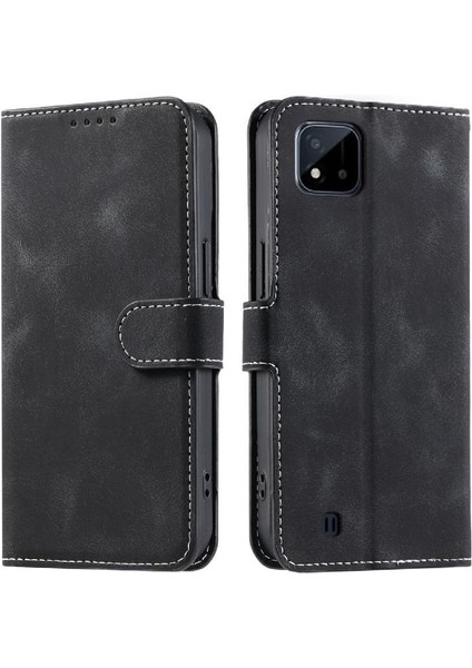Realme C20 Manyetik Pu Deri Kickstand Bilek Kayışı Cüzdan Için Flip Case (Yurt Dışından)