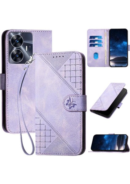 Realme C55 Kabartmalı Kelebek ve El ile Kredi Kartı Yuvası Için Flip Case (Yurt Dışından)