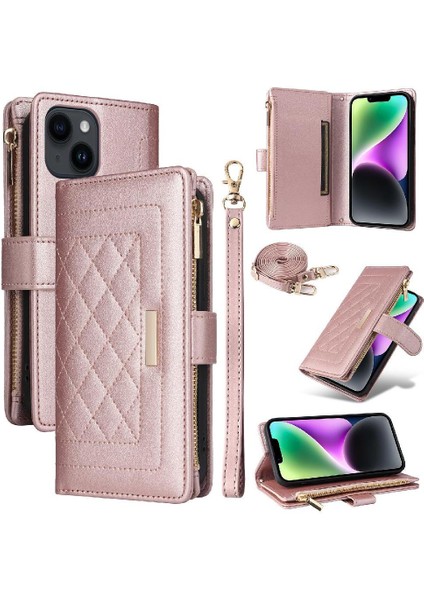 IPhone 14 Için Flip Case Artı Kayış Cüzdan Kart Yuvaları Darbeye (Yurt Dışından)