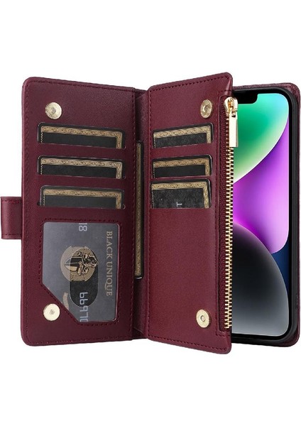 IPhone 15 Için Flip Case Artı Darbeye Cüzdan Kart Yuvaları Kayış (Yurt Dışından)