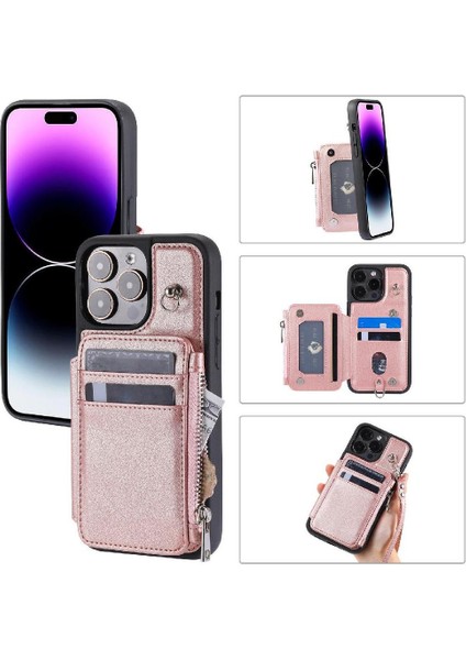 Cüzdan Kılıf IPhone 13 Için Pro Max Pu Deri Kickstand Flip Folio Kılıf 3 (Yurt Dışından)