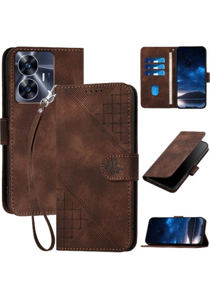 Realme C55 Kabartmalı Kelebek ve El ile Kredi Kartı Yuvası Için Flip Case (Yurt Dışından)