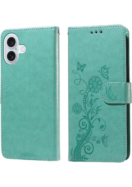 IPhone 16 Için Flip Case Artı Çiçek Flip Kart Yuvaları Deri (Yurt Dışından)