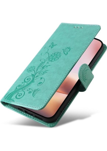 IPhone 16 Için Flip Case Artı Çiçek Flip Kart Yuvaları Deri (Yurt Dışından)