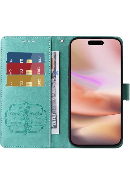 IPhone 16 Için Flip Case Artı Çiçek Flip Kart Yuvaları Deri (Yurt Dışından)