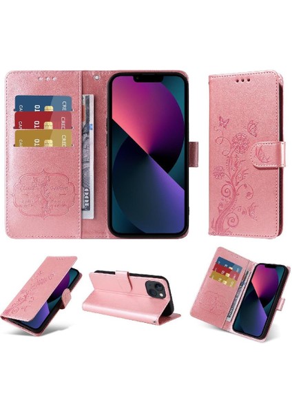 IPhone 14 Için Flip Case Artı Kart Yuvaları Deri Flip Çiçek (Yurt Dışından)