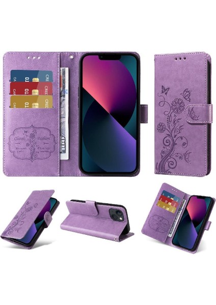 IPhone 13 Mini Çiçek Kart Yuvaları Deri Flip Case Için Flip Case (Yurt Dışından)