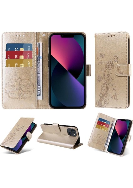 IPhone 14 Için Flip Case Artı Kart Yuvaları Deri Flip Çiçek (Yurt Dışından)