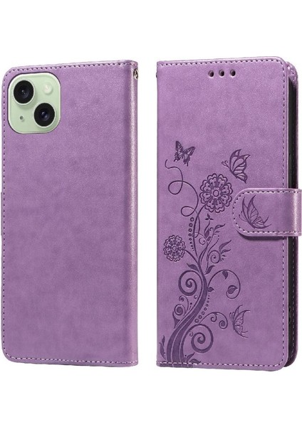 IPhone 15 Için Flip Case Artı Kart Yuvaları Çiçek Deri Flip (Yurt Dışından)