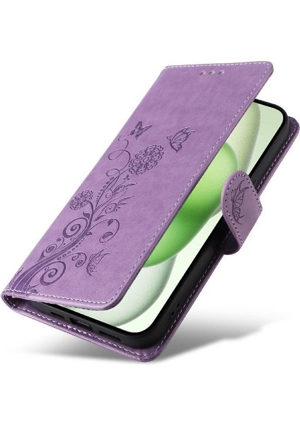 IPhone 15 Için Flip Case Artı Kart Yuvaları Çiçek Deri Flip (Yurt Dışından)