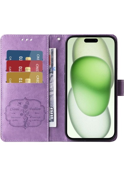 IPhone 15 Için Flip Case Artı Kart Yuvaları Çiçek Deri Flip (Yurt Dışından)
