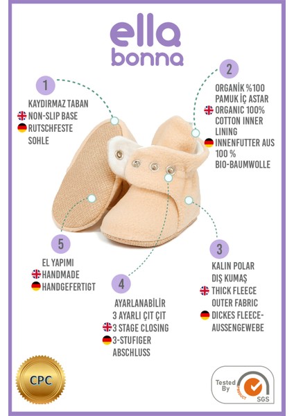 Polar Bebek Pandufu, Kaydırmaz Taban, Ev Botu, Kreş Ayakkabısı Patik, Bej modelleri