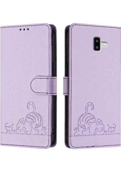 Galaxy J6 Artı Cüzdan Kapak Çevirin Kedi Rfıd Kart Yuvası (Yurt Dışından)