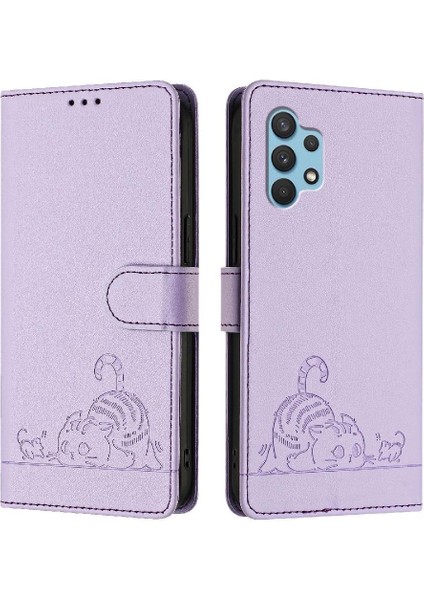 Galaxy A32 4g Için Kılıf Cüzdan Kapak Çevirin Kart Yuvası Tutucu Kedi Rfıd (Yurt Dışından)