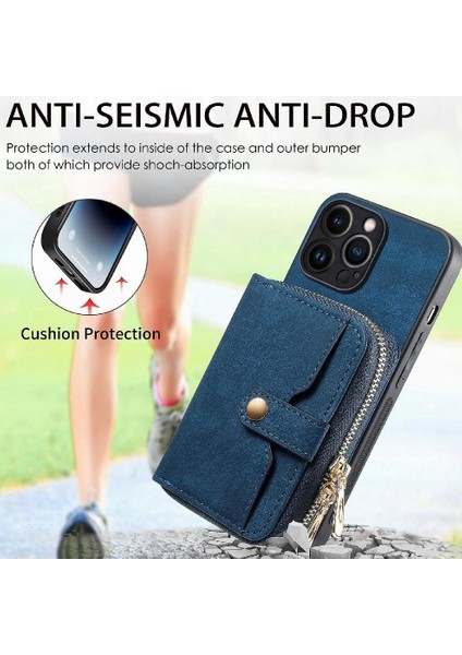 IPhone 13 Için Kılıf Pro Standı Ayarlanabilir Kordon 7 Kart Yuvaları Fermuar (Yurt Dışından)