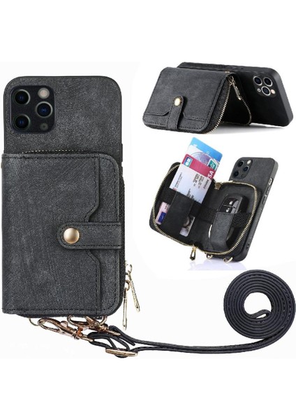 IPhone 11 Için Kılıf Pro 7 Kart Yuvaları Premium Deri Fermuar Kapatma Standı (Yurt Dışından)