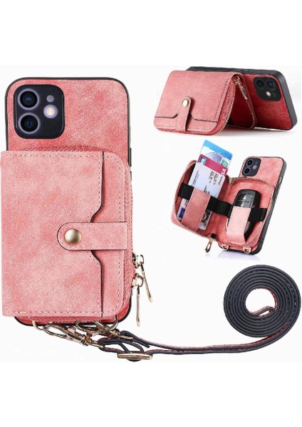 IPhone 12 Için Kılıf Mini 7 Kart Yuvaları Premium Deri Ayarlanabilir Kordon (Yurt Dışından)
