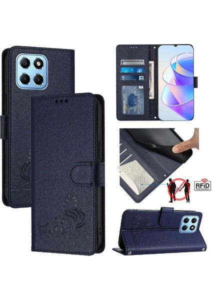 Onur Için Kılıf 70 Lite 5g Kart Yuvası Tutucu Kickstand Cüzdan Kapak Kapak Kedi (Yurt Dışından)