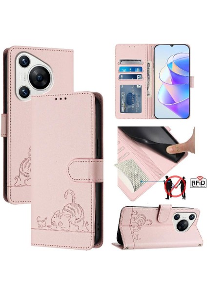 Huawei Huawei Cüzdan Kapak Çevirin Kart Yuvası Tutucu Için Kickstand Kedi Rfıd (Yurt Dışından)