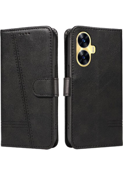 Realme C55 Preslenmiş Pu Deri Ayrılabilir Siyah Bilezik Durumda Için Filp Durumda (Yurt Dışından) fırsatları