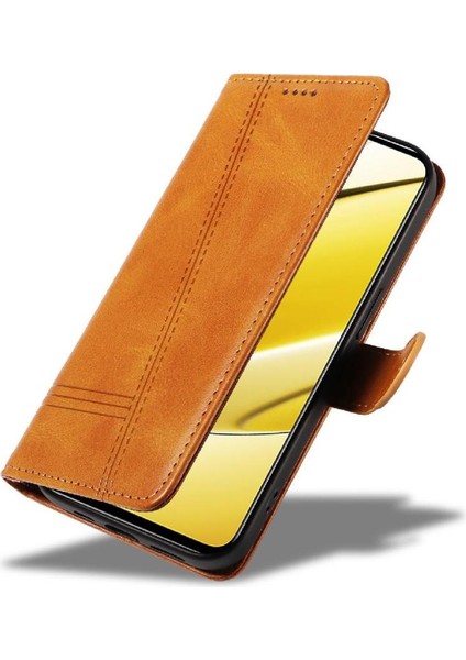 Realme 11 5g Için Filp Durumda Preslenmiş Pu Deri Ayrılabilir Siyah Bilezik (Yurt Dışından)