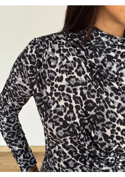 Kadın Drapeli Leopar Desenli Bluz modelleri