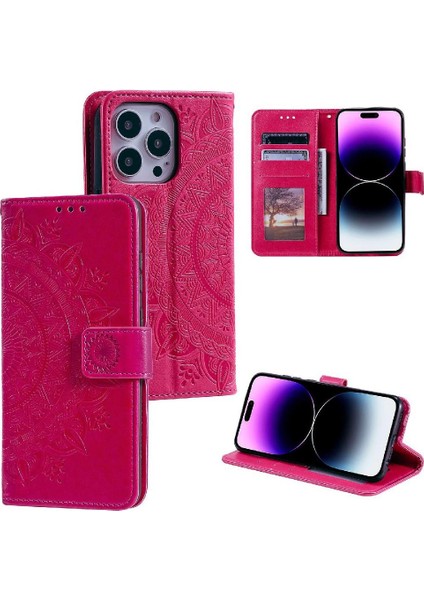 IPhone 14 Için Flip Case Pro Max Pu Deri Cüzdan Kılıf Totem Kabartma (Yurt Dışından)