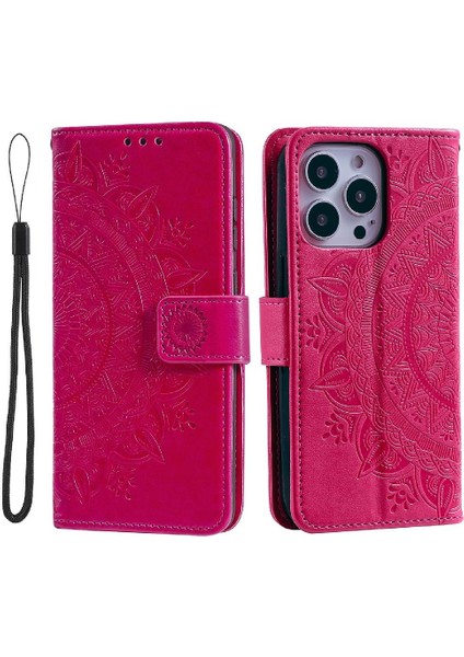 IPhone 14 Için Flip Case Pro Max Pu Deri Cüzdan Kılıf Totem Kabartma (Yurt Dışından)