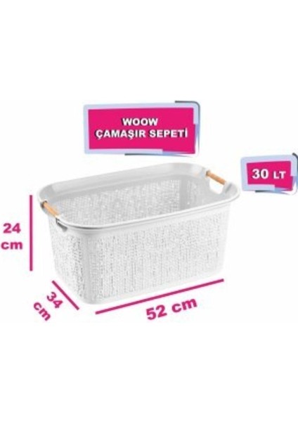 Plastik Woow Çamaşır Sepeti - Çamaşır Sepeti - Plastik Sepet 45 x 40 Beyaz 300 ml fırsatları