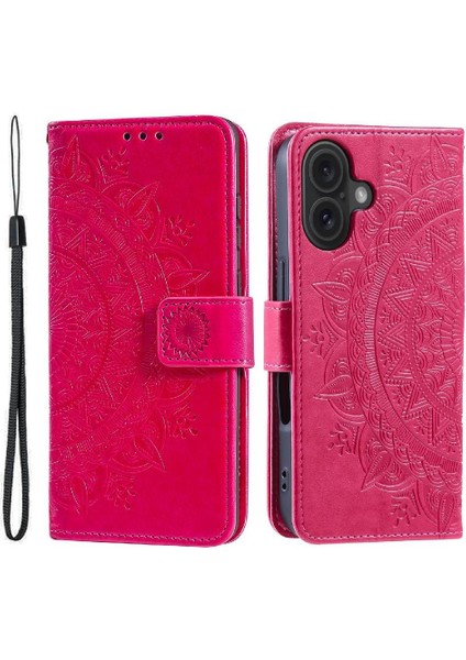 IPhone 16 Için Flip Case Totem Kabartma Kickstand Cüzdan Kılıf Pu Deri (Yurt Dışından)