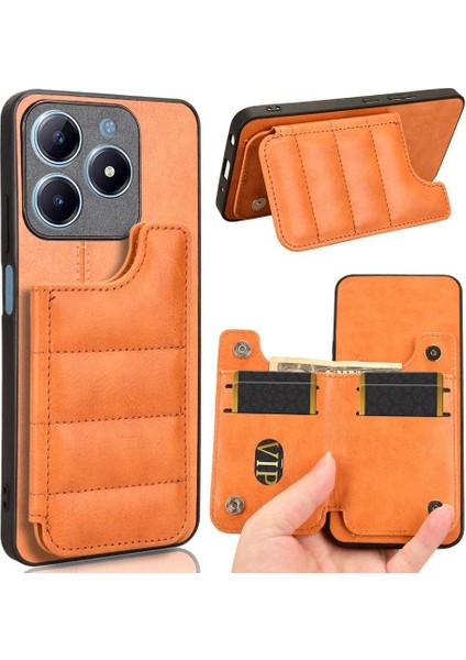 Realme C63 4g Kart Çanta Için Cüzdan Kılıf Kickstand Cüzdan Kılıf Vegan Pu Kart (Yurt Dışından)