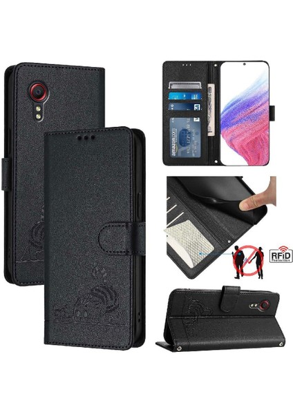Samsung Galaxy Xcover 5 Kedi Rfıd Cüzdan Kapak Çevirin Kart Yuvası (Yurt Dışından)