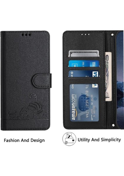 Samsung Galaxy Xcover 5 Kedi Rfıd Cüzdan Kapak Çevirin Kart Yuvası (Yurt Dışından)