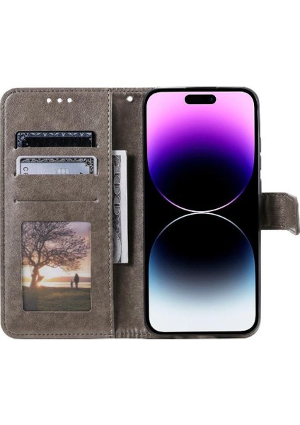 IPhone 14 Için Flip Case Pro Totem Kabartma Kickstand Pu Deri Cüzdan (Yurt Dışından)