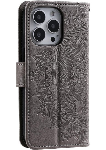 IPhone 14 Için Flip Case Pro Totem Kabartma Kickstand Pu Deri Cüzdan (Yurt Dışından)