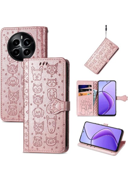 Realme 13 Flip Kapak Karikatür Hayvanlar Için Kılıf Kısa Kayış Deri Kılıf (Yurt Dışından)