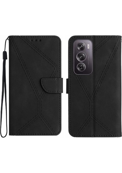 Oppo RENO12 5g Yumuşak Pu Deri Dikiş Kabartmalı Deri Cüzdan (Yurt Dışından)