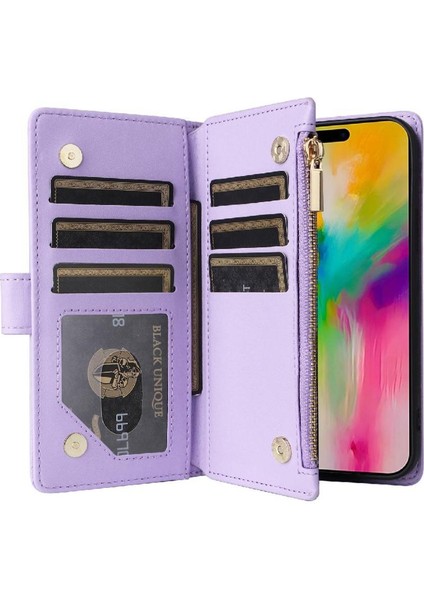 IPhone 16 Için Flip Case Darbeye Kart Yuvaları Cüzdan Kayış (Yurt Dışından) modelleri