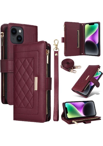 IPhone 14 Kayış Darbeye Dayanıklı Cüzdan Kart Yuvaları Için Flip Case (Yurt Dışından)