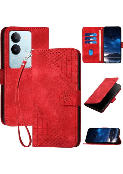 Vıvo V29 5g Için Ayrılabilir El Kayışı Kabartmalı Kelebek ile Flip Case (Yurt Dışından)