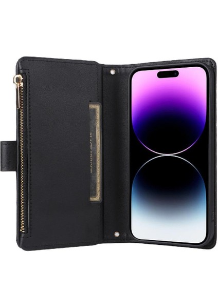 IPhone 14 Için Flip Case Pro Max Darbeye Cüzdan Kayış Kart Yuvaları (Yurt Dışından)
