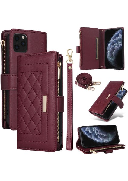 IPhone 11 Pro Max Darbeye Dayanıklı Kayış Kart Yuvaları Cüzdan Için Flip Case (Yurt Dışından)