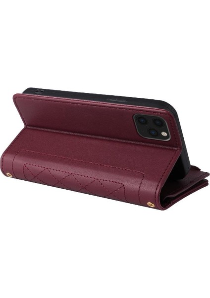 IPhone 11 Pro Max Darbeye Dayanıklı Kayış Kart Yuvaları Cüzdan Için Flip Case (Yurt Dışından)