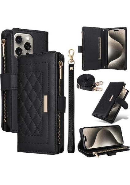 IPhone 15 Için Flip Case Pro Max Darbeye Kart Yuvaları Cüzdan Kayış (Yurt Dışından)