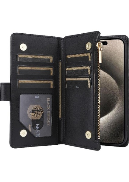 IPhone 15 Için Flip Case Pro Max Darbeye Kart Yuvaları Cüzdan Kayış (Yurt Dışından)