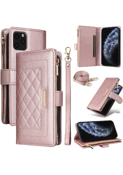 IPhone 11 Pro Max Darbeye Dayanıklı Kayış Kart Yuvaları Cüzdan Için Flip Case (Yurt Dışından)