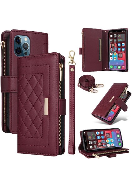 IPhone 12 Için Flip Case Pro Max Kart Yuvaları Kayış Cüzdan Darbeye (Yurt Dışından)